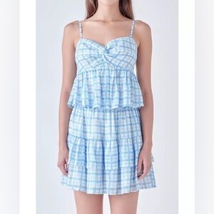 English Factory | Sleeveless Sequin Twist Front Plaid Flounce Tank